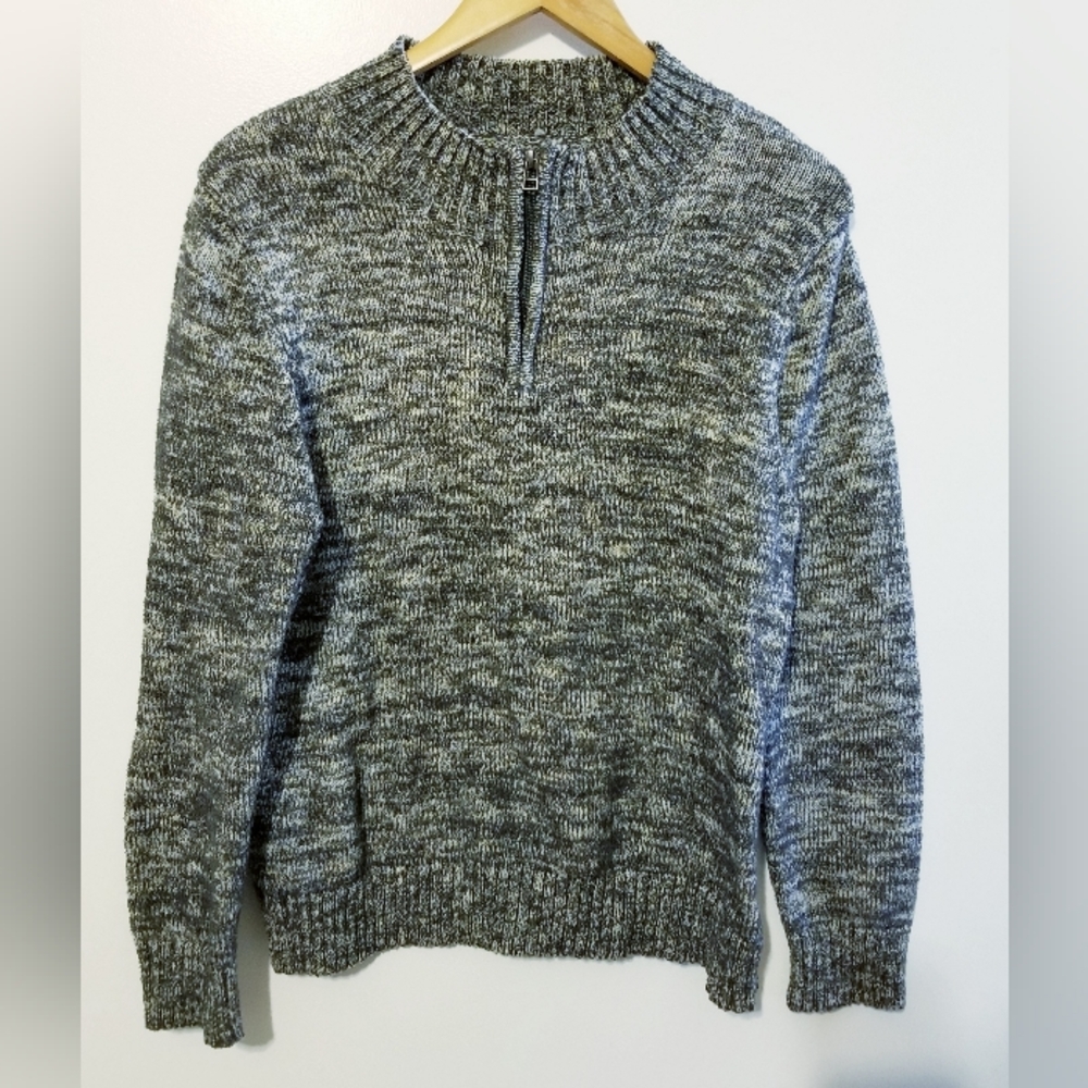 Croft & Barrow Men's Gray Quarter Zip Space Dyed Pullover Sweater Size Large